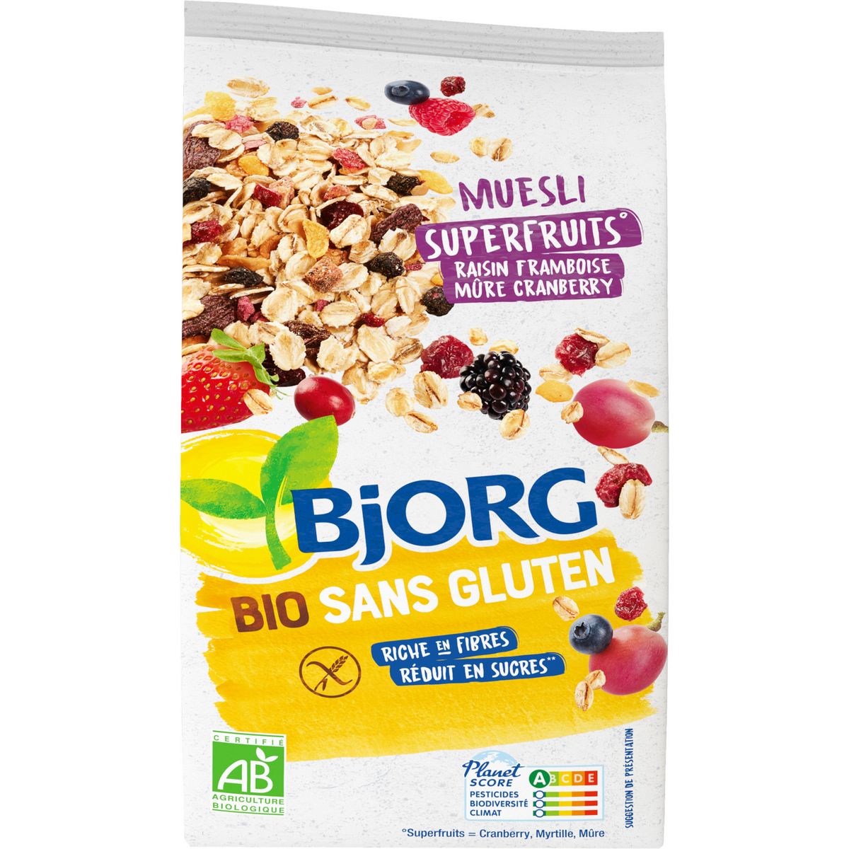 BJORG Muesli de céréales superfruits bio sans gluten réduit en sucres g pas cher à prix Auchan