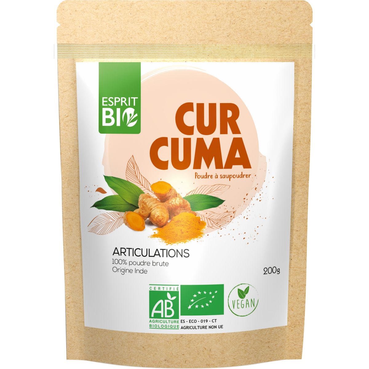 ESPRIT BIO Curcuma poudre à saupoudrer 200g pas cher 