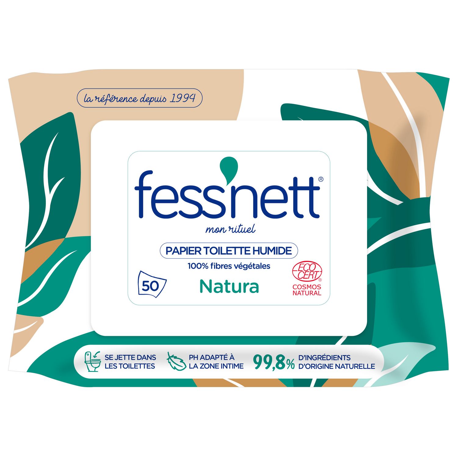 FESS'NETT Papier toilette humide blanc hypoallergénique 50 lingettes pas  cher 