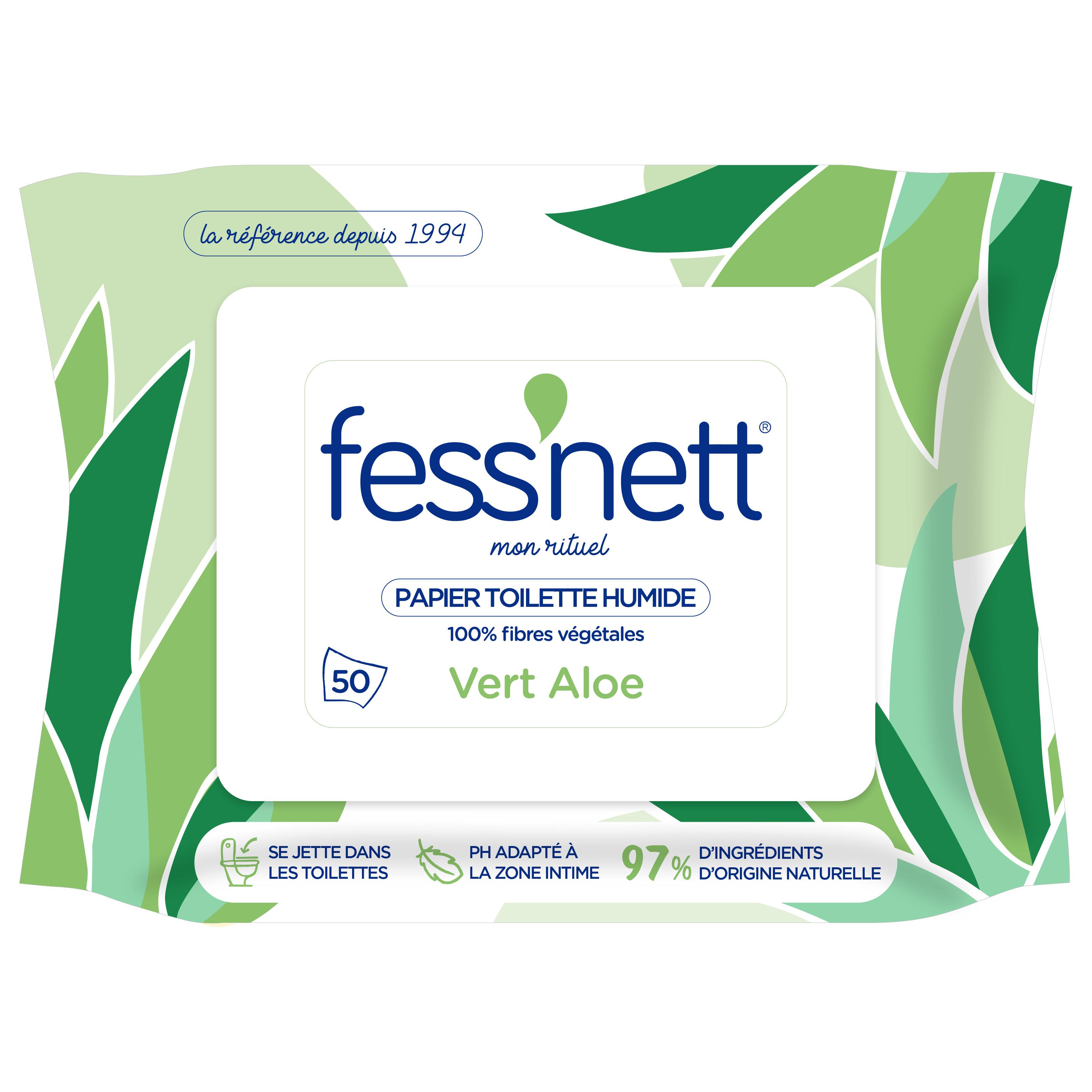 Fess'nett - Papier toilette humidifié vert aloe (50 pièces) en