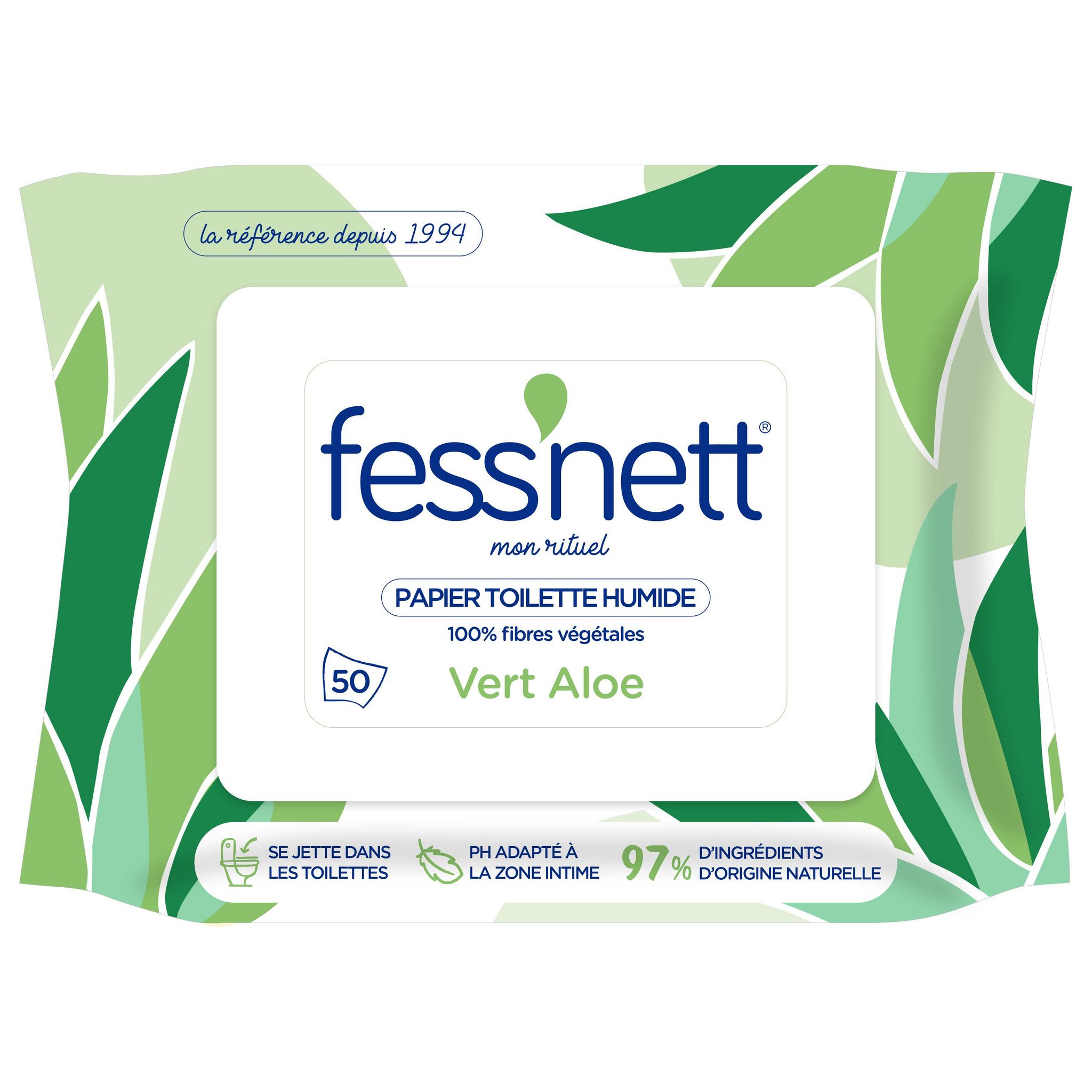 Lingettes de papier toilette humides Sensitive, Fess'nett (x 50)