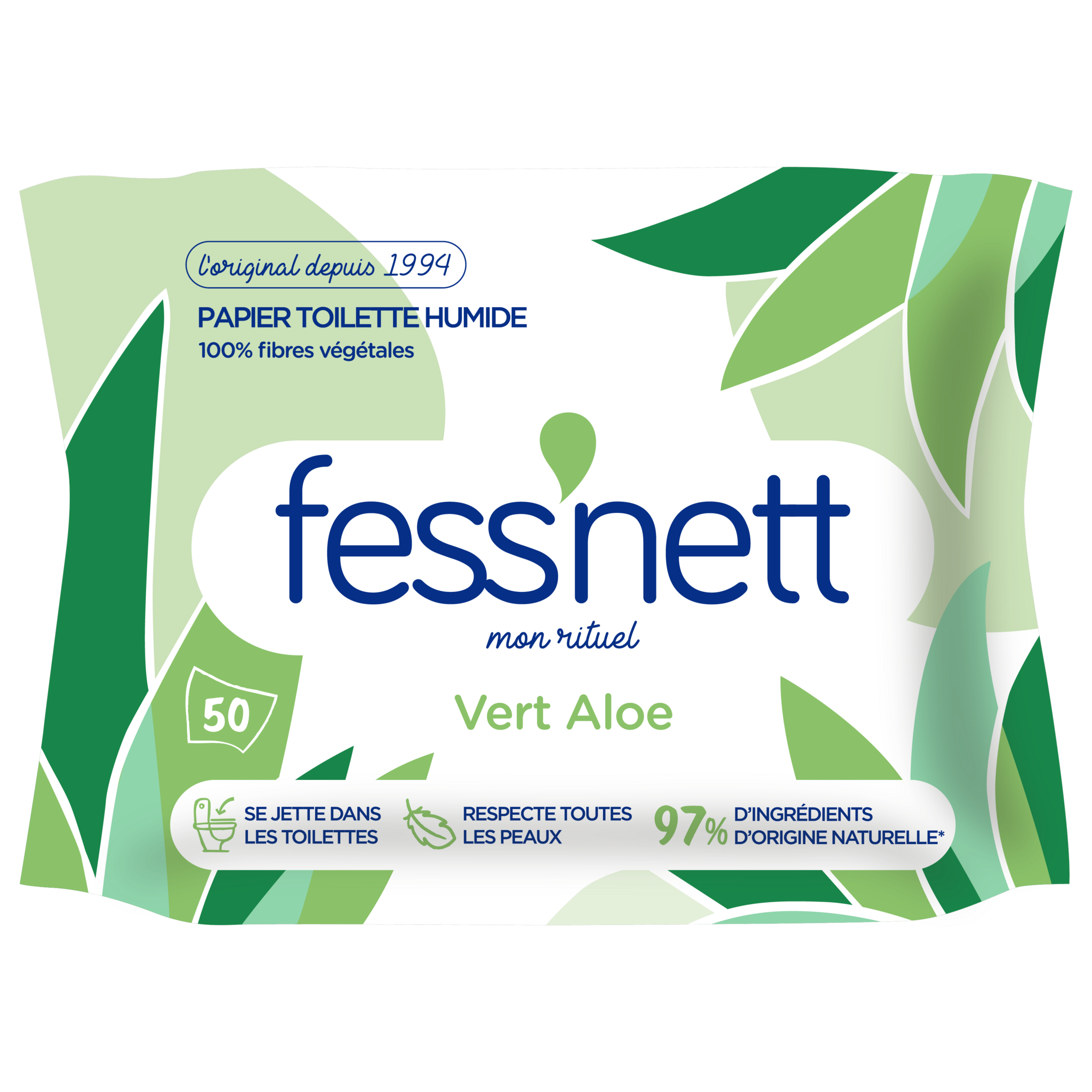 FESS'NETT Papier toilette humide blanc aloe vera 50 lingettes pas cher 