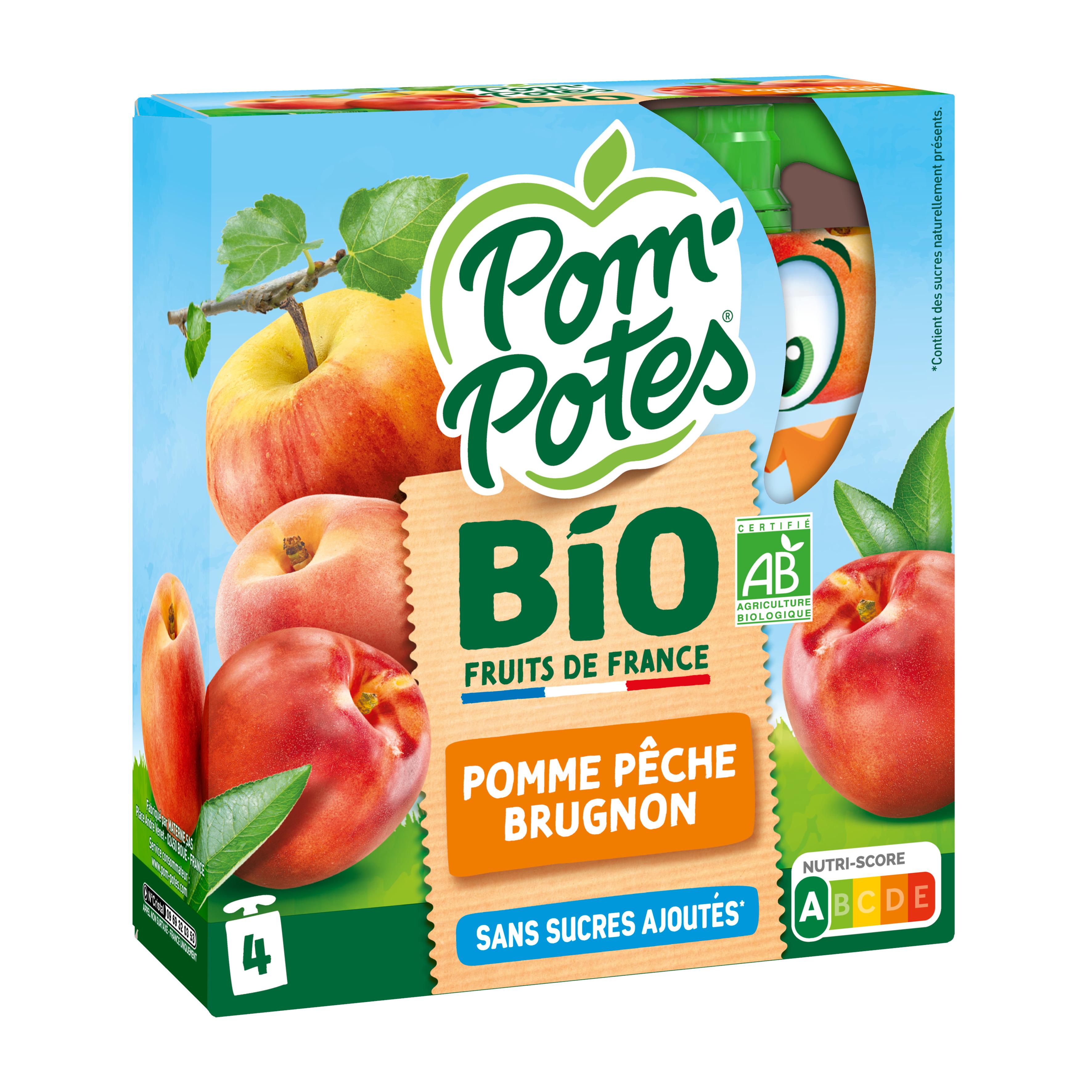 POM'POTES Gourdes Compote pomme pêche brugnon bio 4x90g pas cher