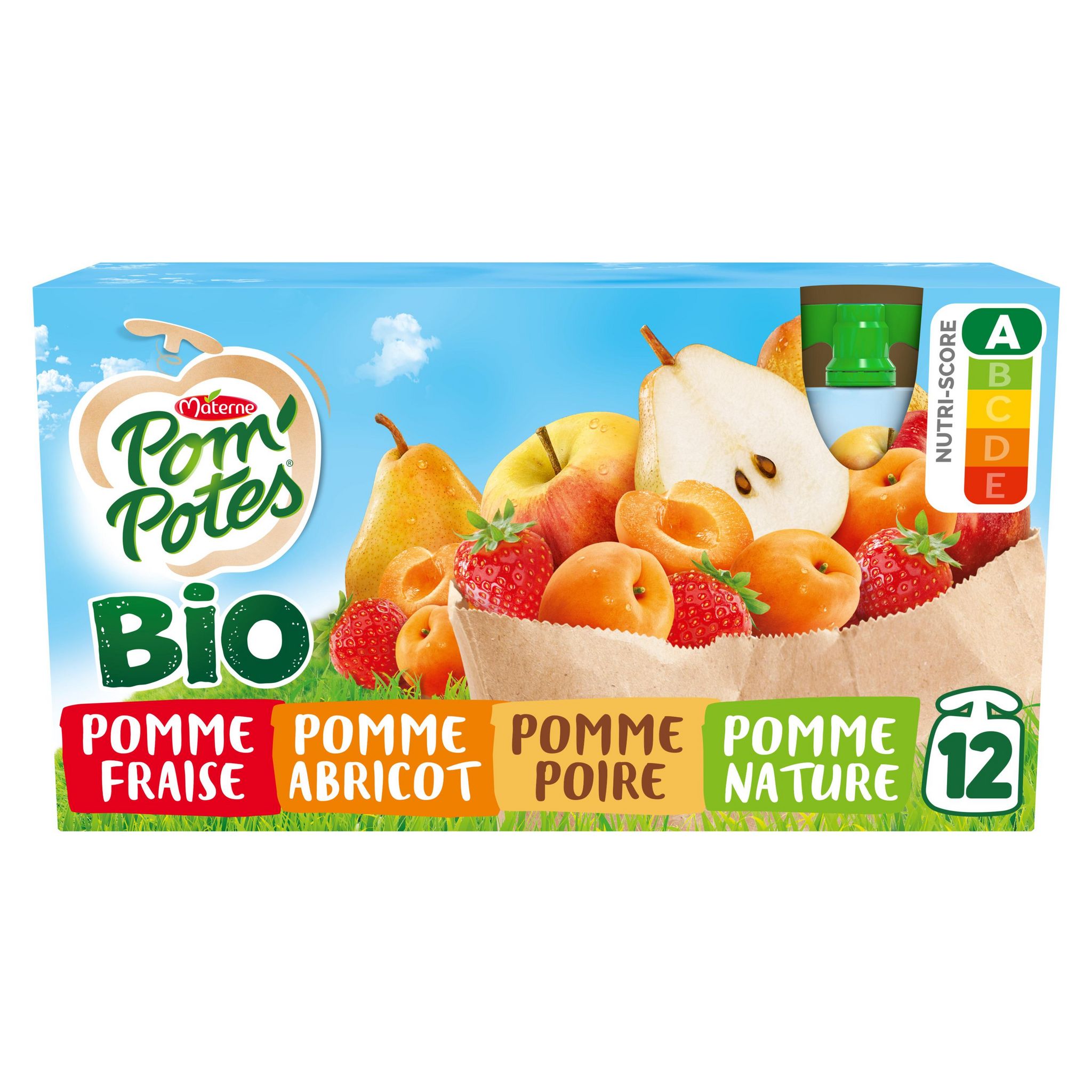 POM'POTES Gourdes pomme nature fraise framboise 96 gourdes 96x90g pas cher  