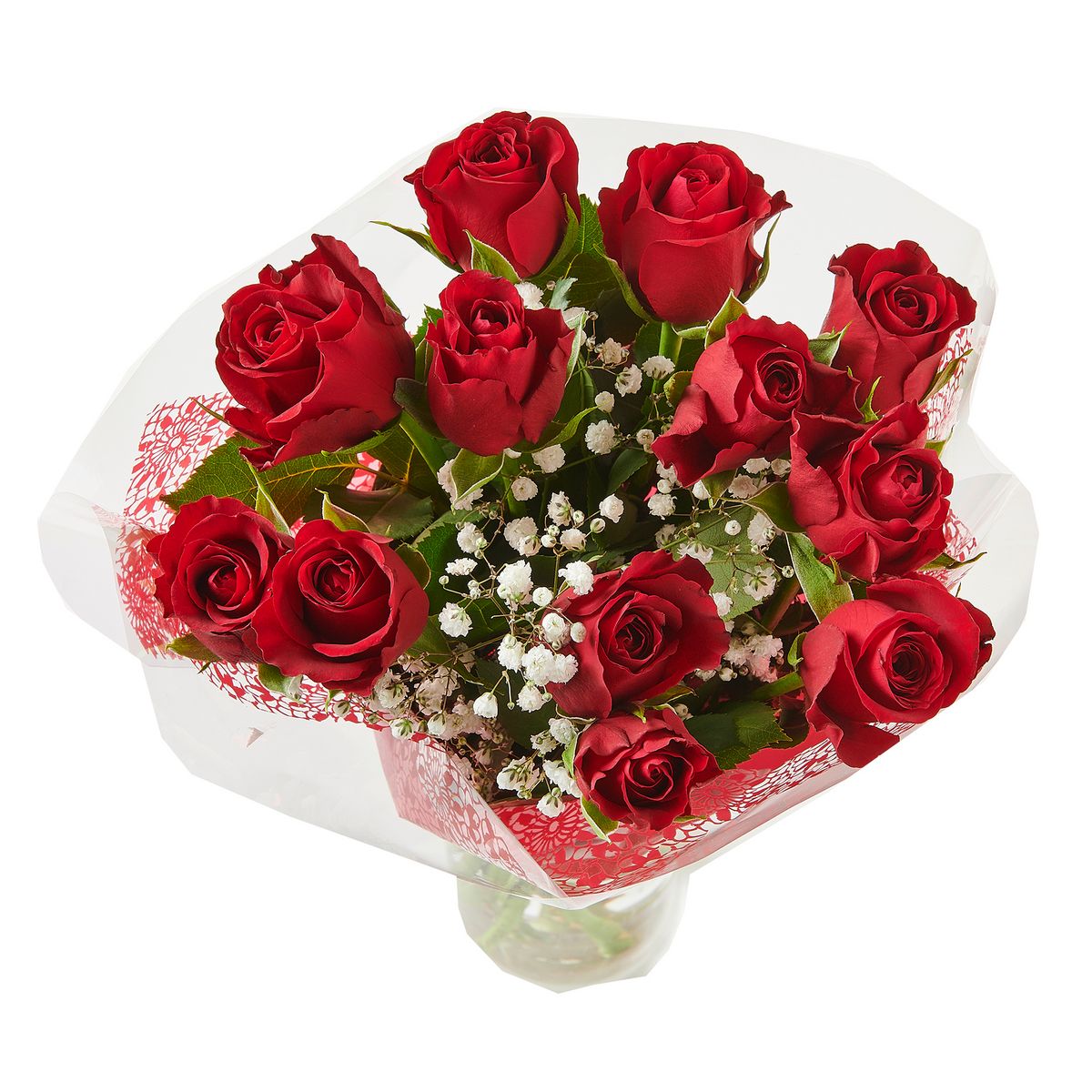 FLEURS Bouquet de 12 roses rouges et 1 gypsophile 1 bouquet