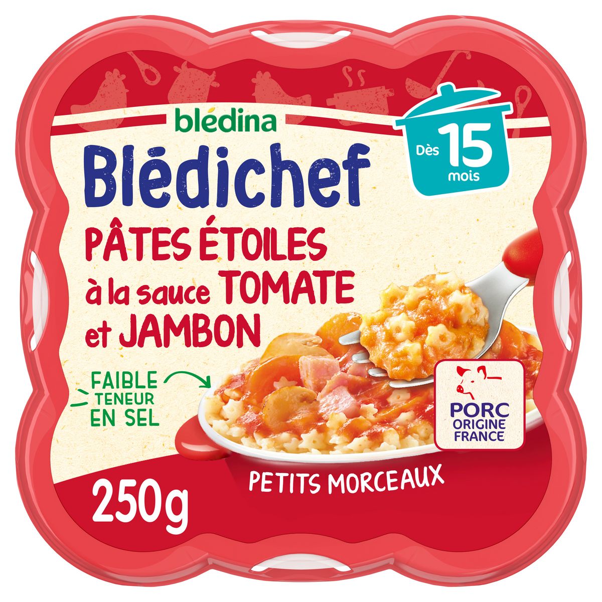 BLEDINA Blédichef assiette pâtes étoiles tomate jambon dès 15 mois 250g