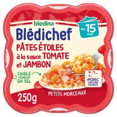 BLEDINA Blédichef assiette pâtes étoiles tomate jambon dès 15 mois 250g