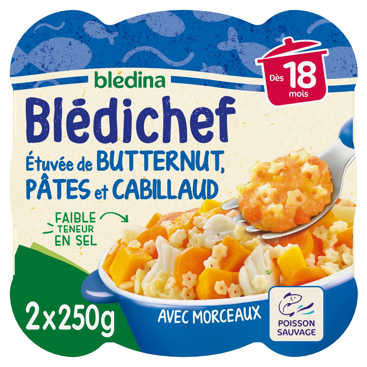 BLEDINA Blédichef assiette butternut pâtes cabillaud dès 18 mois 2x250g