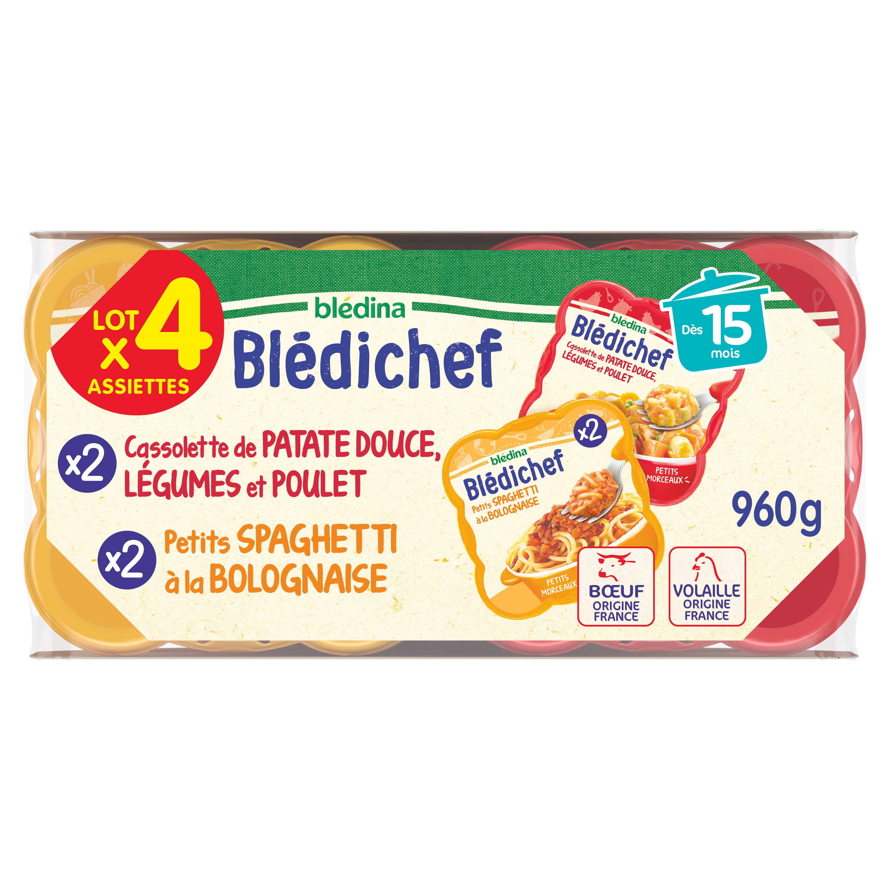 BLEDINA Blédichef assiettes légumes viandes dès 15 mois 2x250g et 2x230g  pas cher 