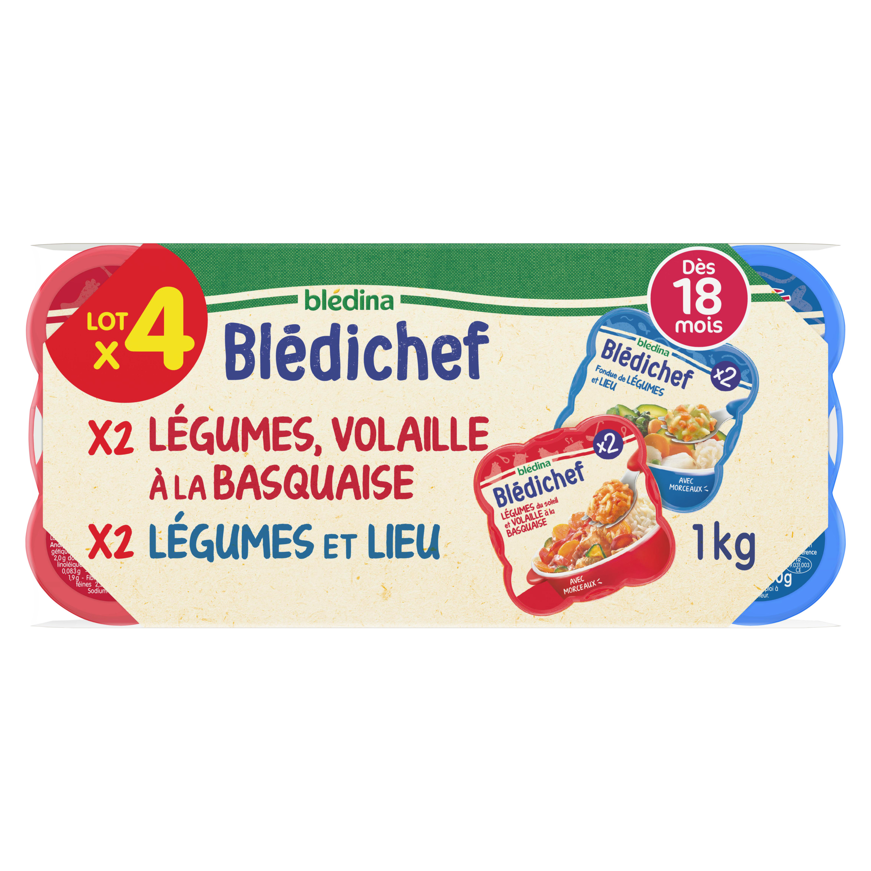 Neuf lot de 8 bledichef bledina des 12 mois (4 recettes differentes) -  Blédina