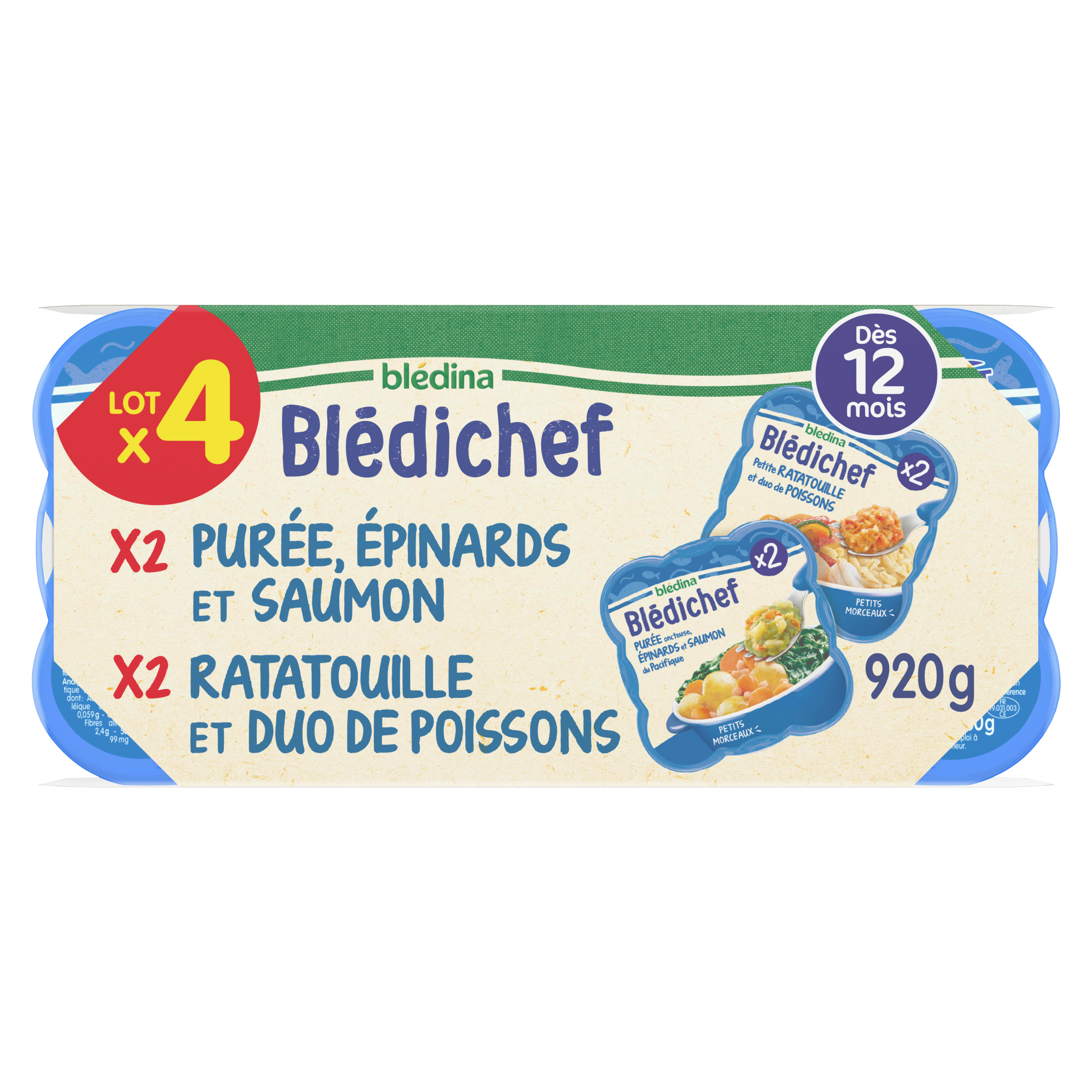 BLEDINA Blédichef assiettes légumes poissons dès 12 mois 4x230g pas cher 
