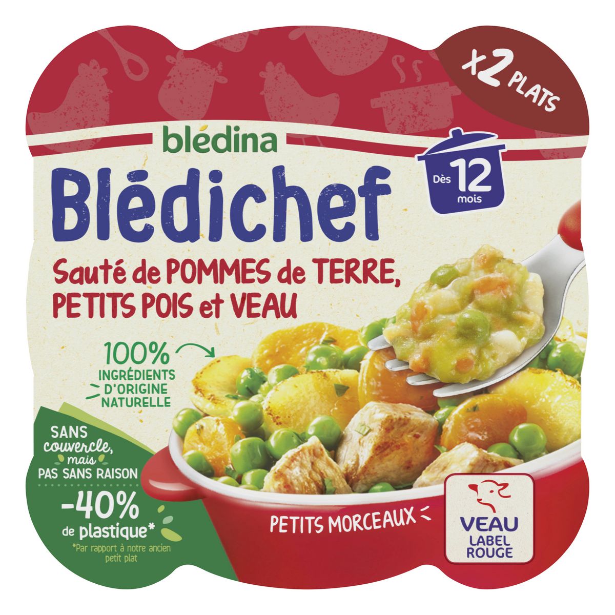 BLEDINA Blédichef assiette pomme de terre petit pois veau dès 12mois 2x230g  pas cher 