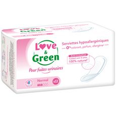 LOVE ET GREEN Serviettes pour fuites urinaires hypoallergéniques normal 12 serviettes
