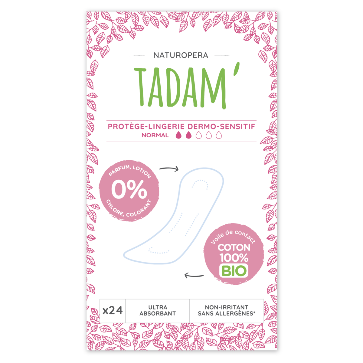 TADAM Protège-lingerie dermo-sensitif 100% coton bio normal 24 pièces