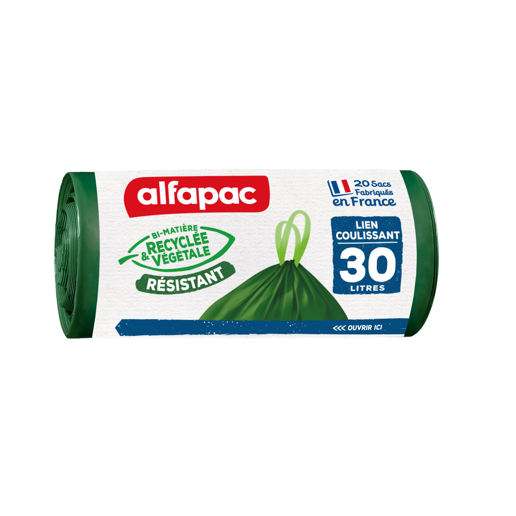 Alfapac 20 Sacs 20L Recyclés Maxi-Poids À Lien Large Noir