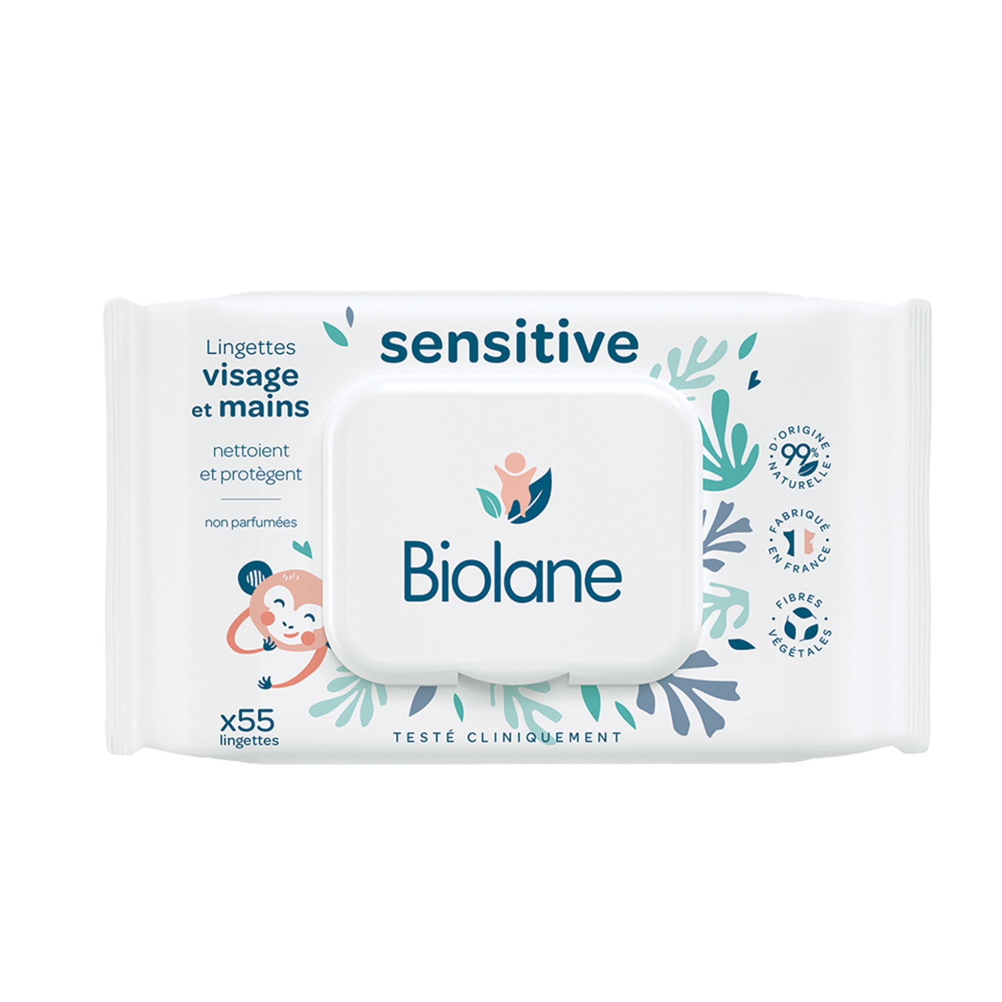 BIOLANE Lingettes visage et mains 100% biodégradables pour bébé 64  lingettes pas cher 