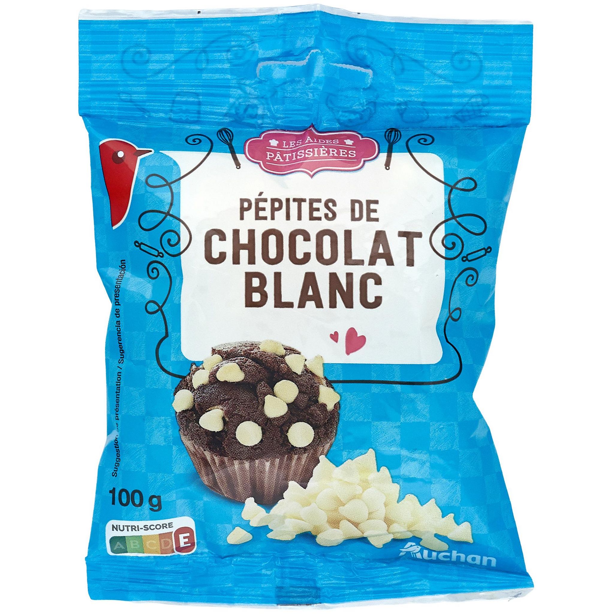 AUCHAN Pépites de chocolat blanc sachet refermable 100g pas cher