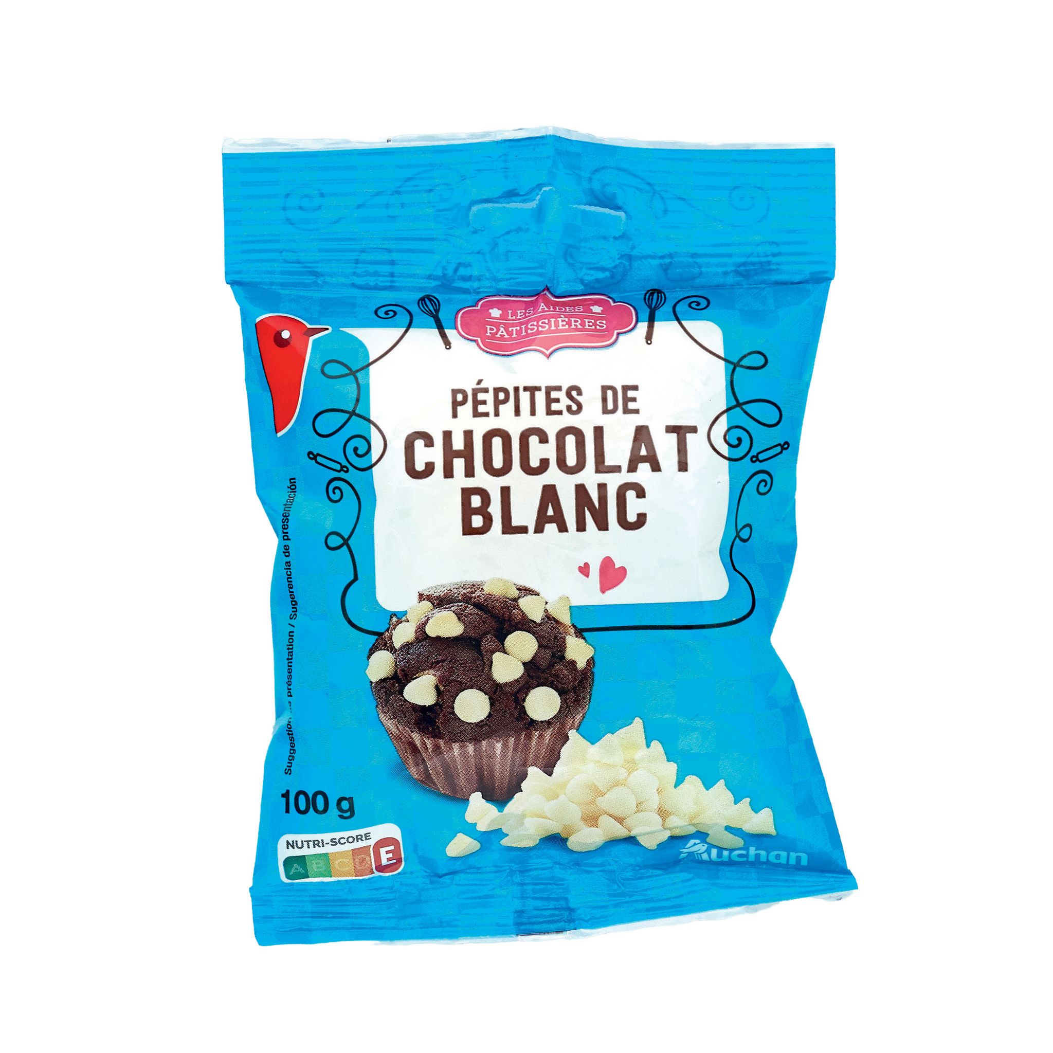 AUCHAN Pépites de chocolat blanc sachet refermable 100g pas cher