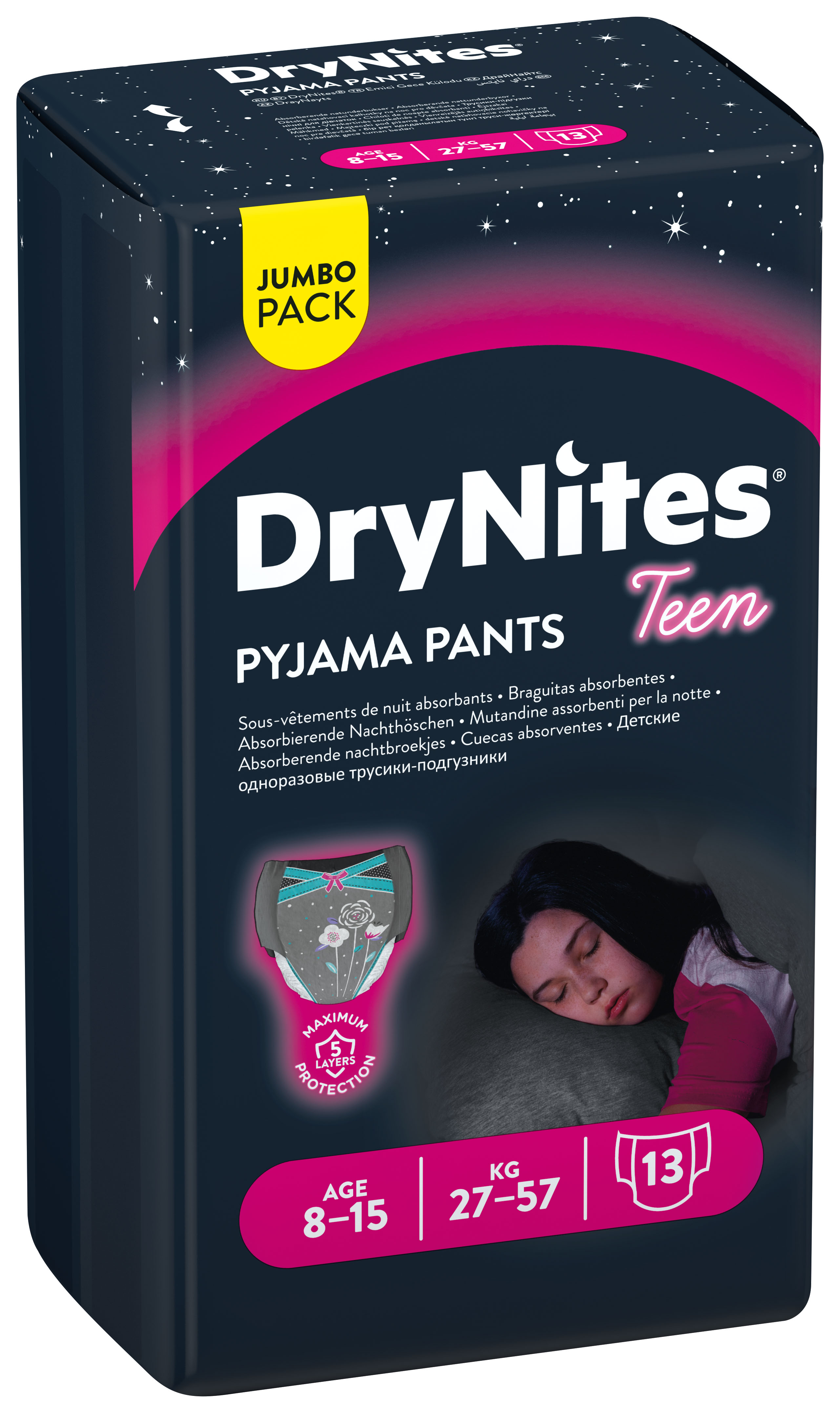 Culottes de Nuit Absorbantes Fille 8-15 Ans x 13 - Huggies DryNites