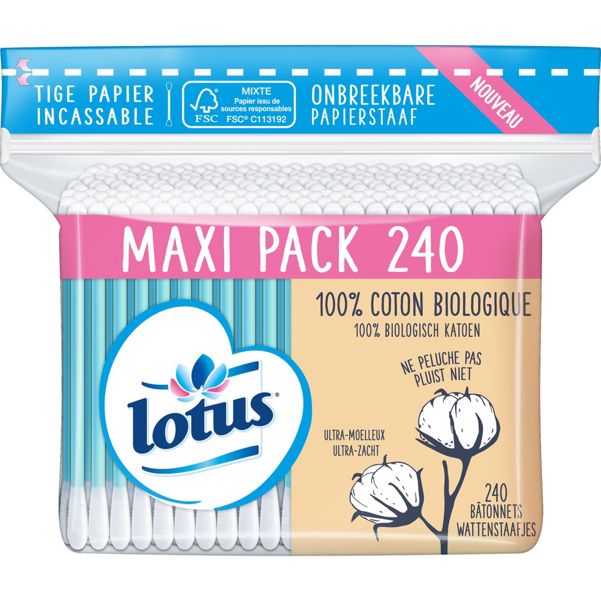 Livraison à domicile Lotus Coton-tiges Bio, 200 pièces