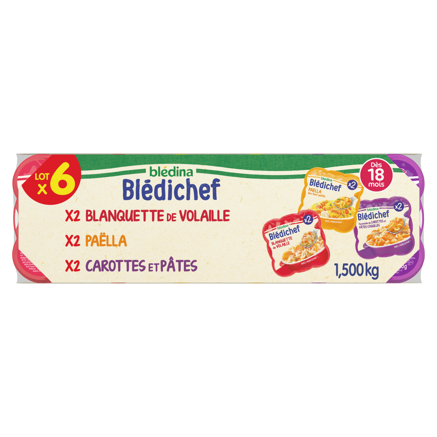 Bledina bledichef farandole de carottes et pâtes coquilles dès 18mois 250g