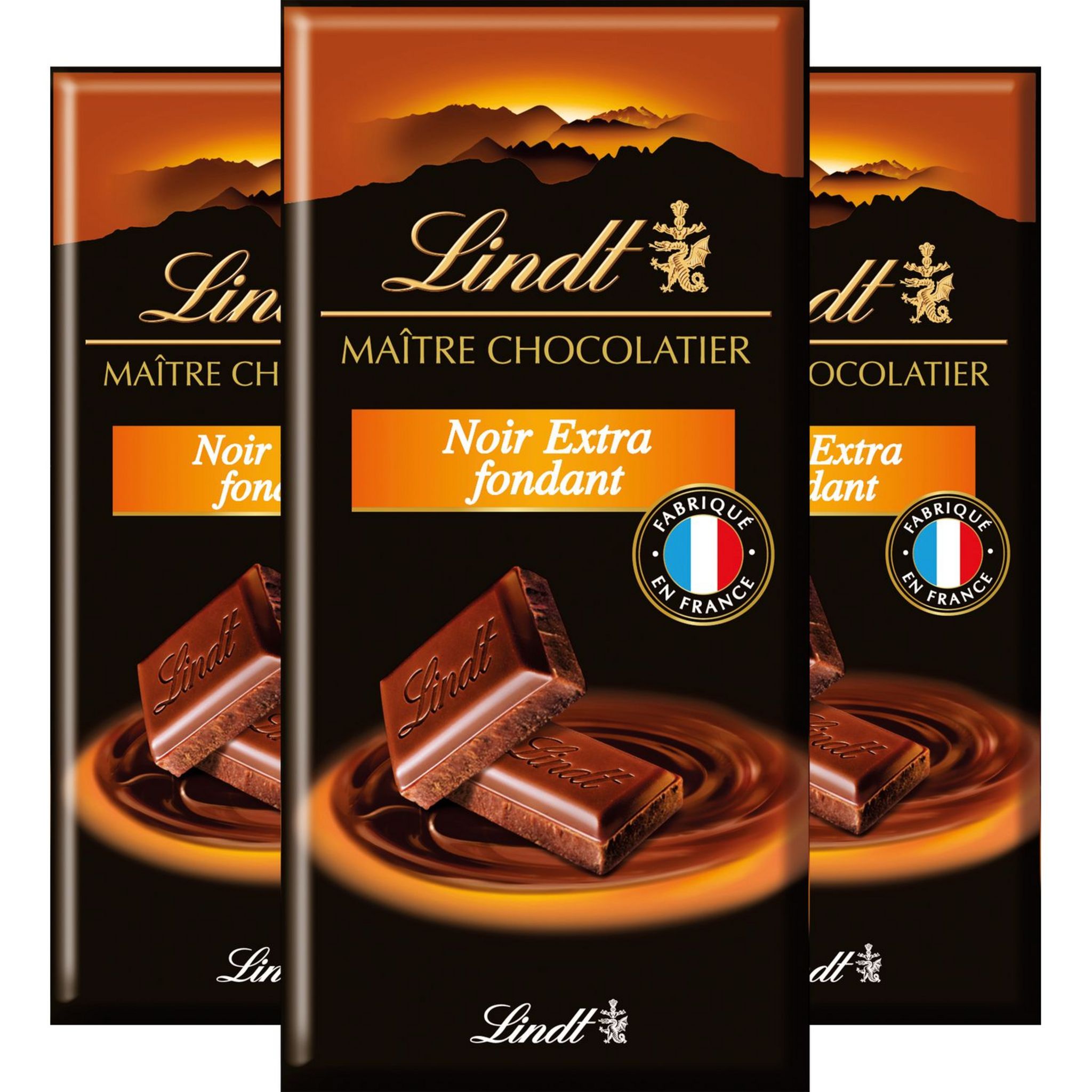 LINDT Maitre Chocolatier tablette de chocolat noir extra fondant 3 pièces  3x110g pas cher 