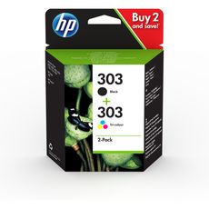HP Pack de 2 Cartouches d'Encre HP 303  Noire et Trois Couleurs, Authentiques (3YM92AE)
