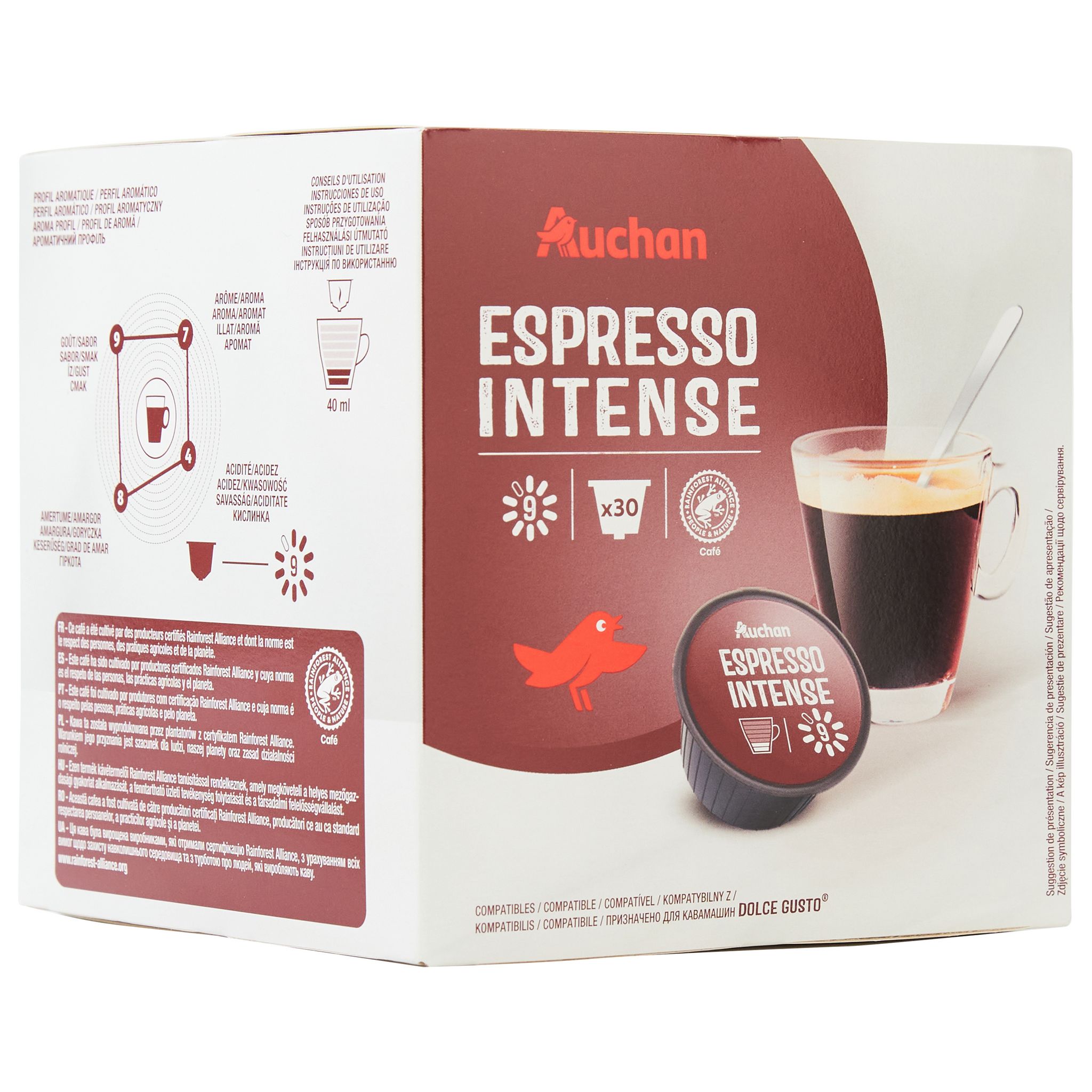 AUCHAN Capsules de café espresso intensité 9 compatibles Dolce