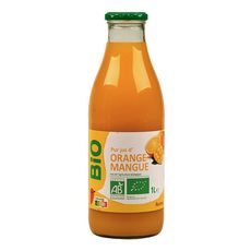 AUCHAN BIO Pur jus d'orange et mangue bouteille verre 1l