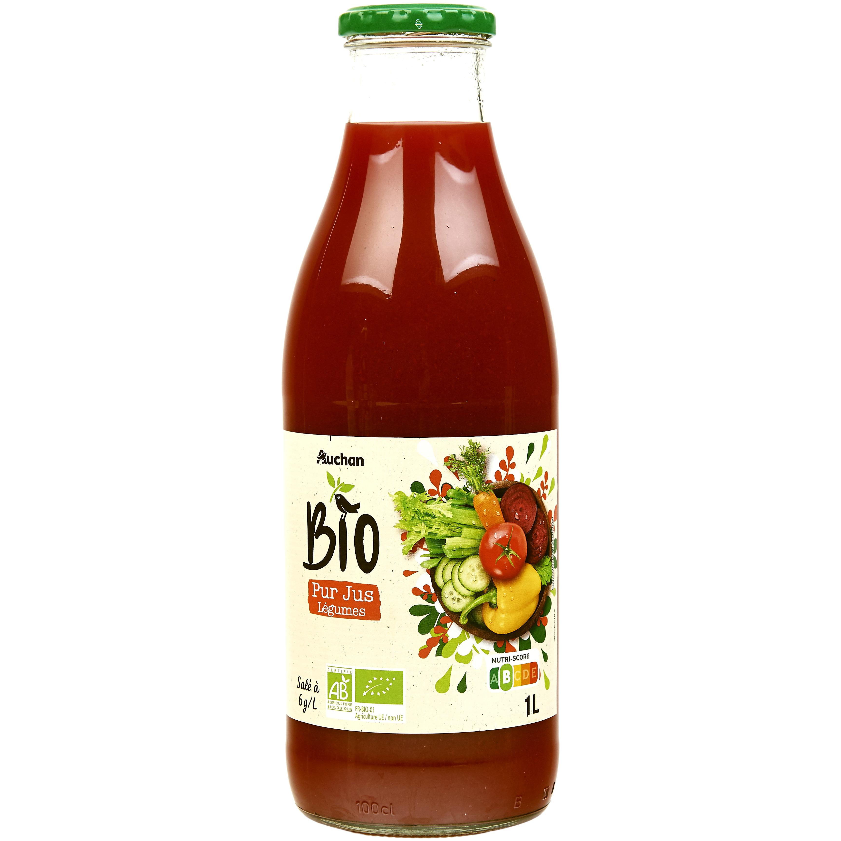 AUCHAN BIO Pur jus de pruneau bouteille verre 1l pas cher 