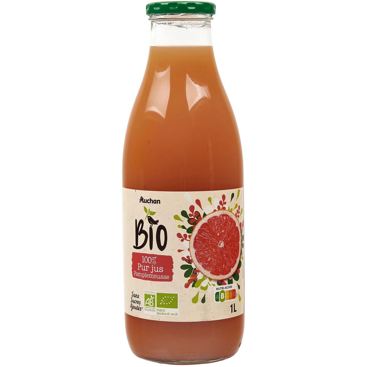 AUCHAN BIO Pur jus de pruneau bouteille verre 1l pas cher 