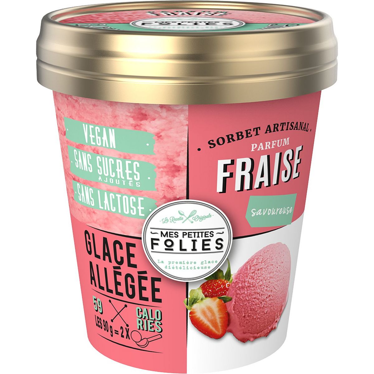 MES PETITES FOLIES Sorbet vegan à la fraise sans sucre ajouté 315g pas cher  