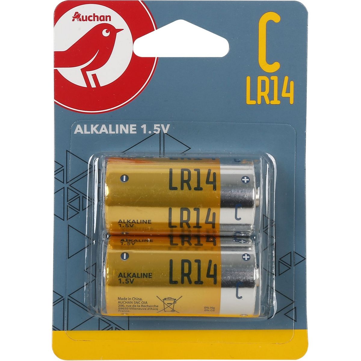 AUCHAN Lot de 2 piles C/LR14 alcalines 1,5v standard