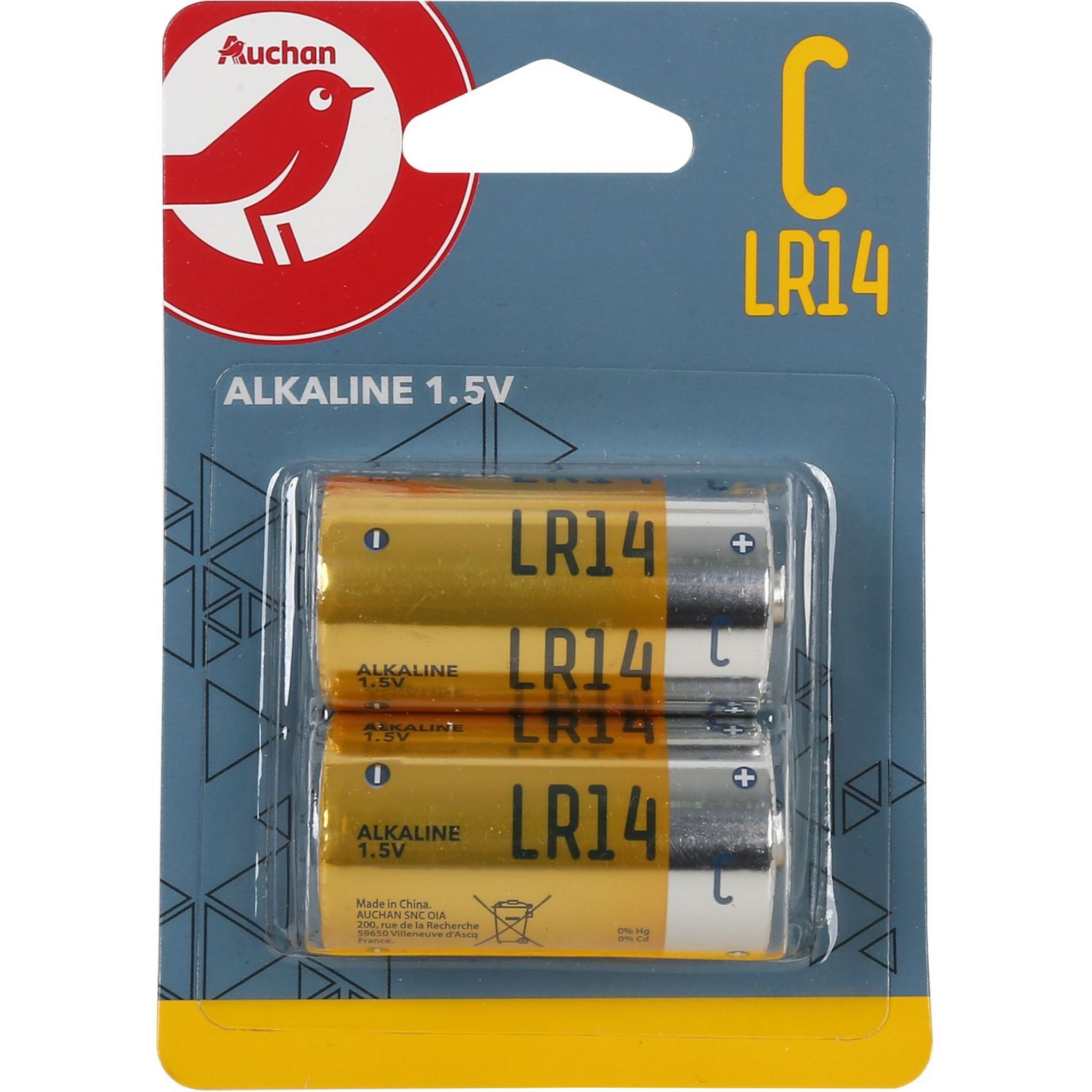 AUCHAN Lot de 2 piles C/LR14 alcalines 1,5v standard pas cher 