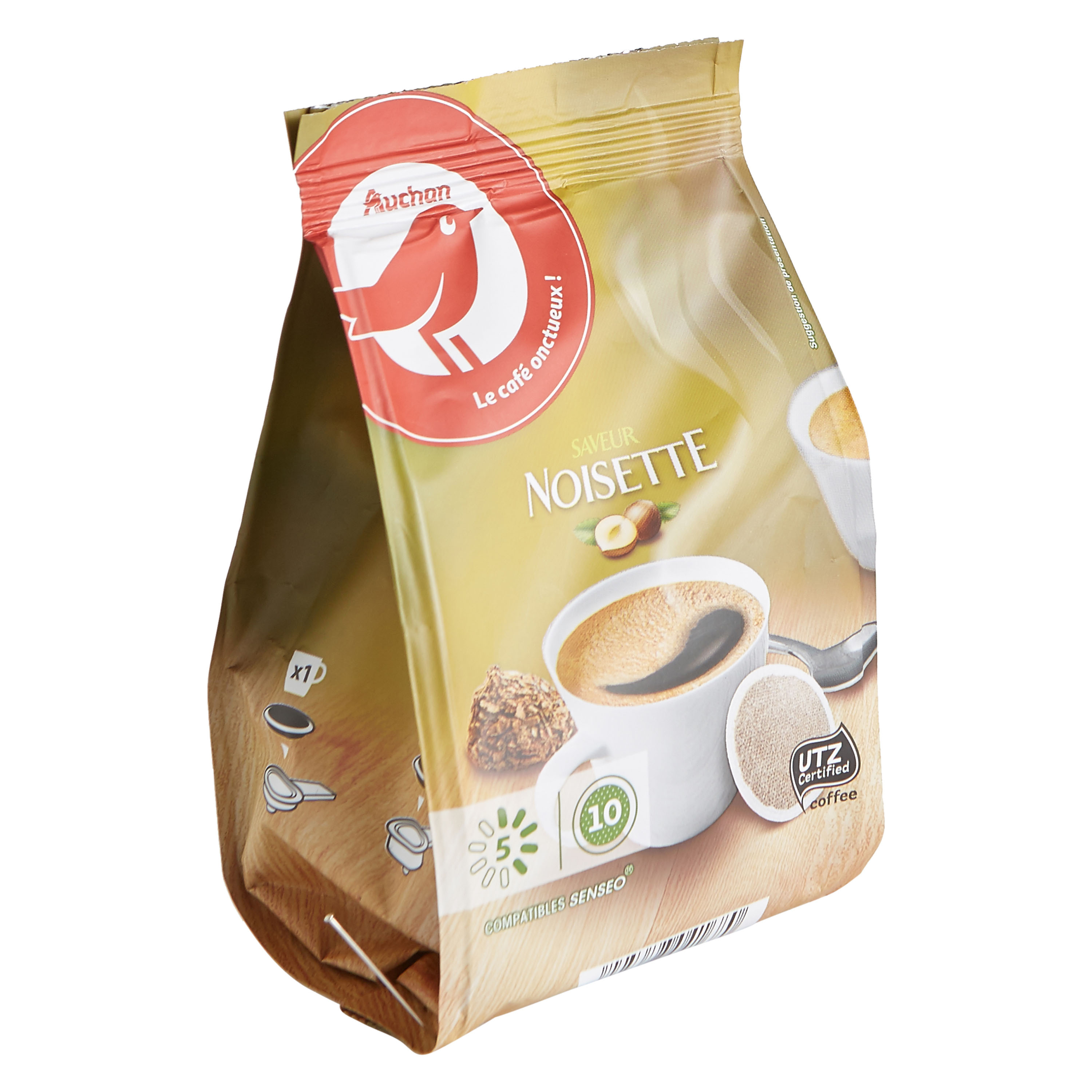 AUCHAN Dosettes de café saveur noisette intensité 5 compatibles Senseo 10  dosettes 70g pas cher 