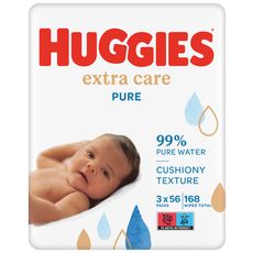 HUGGIES Lingettes nettoyantes pure extra care pour bébé 3x56 lingettes