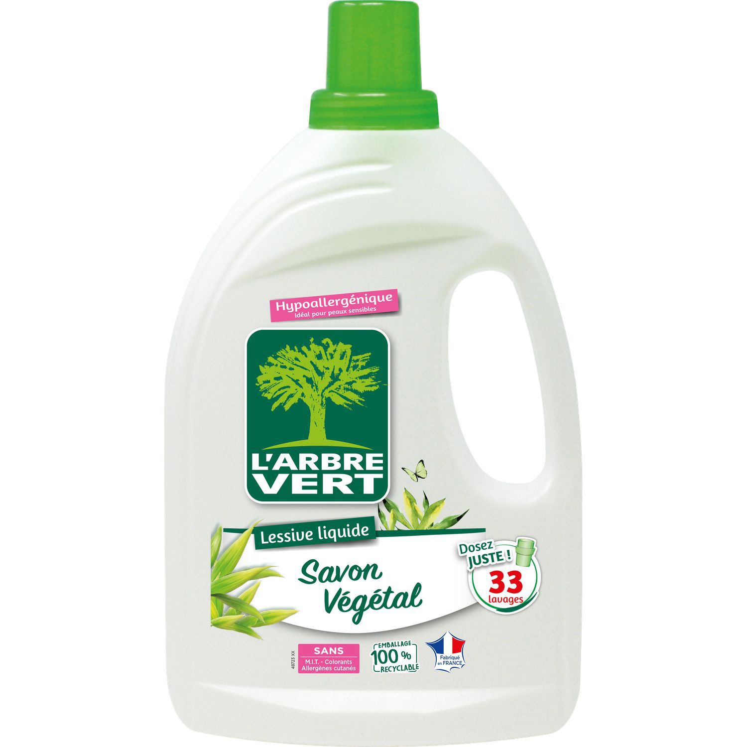 L'ARBRE VERT Lessive liquide concentrée au savon végétal hypoallergénique  66 lavages 3l pas cher 