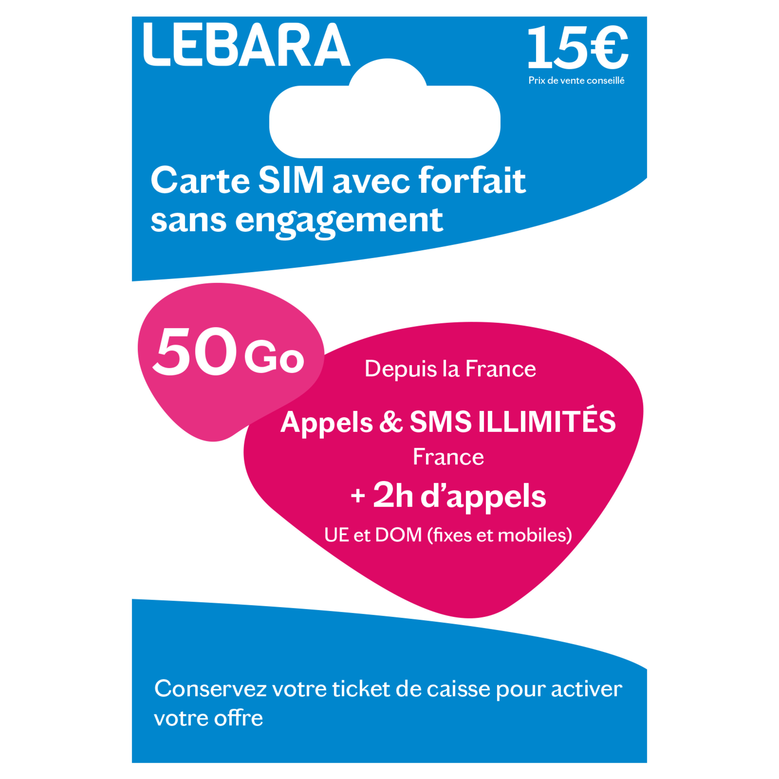 LEBARA Carte SIM Prépayée Sans Abonnement pas cher 