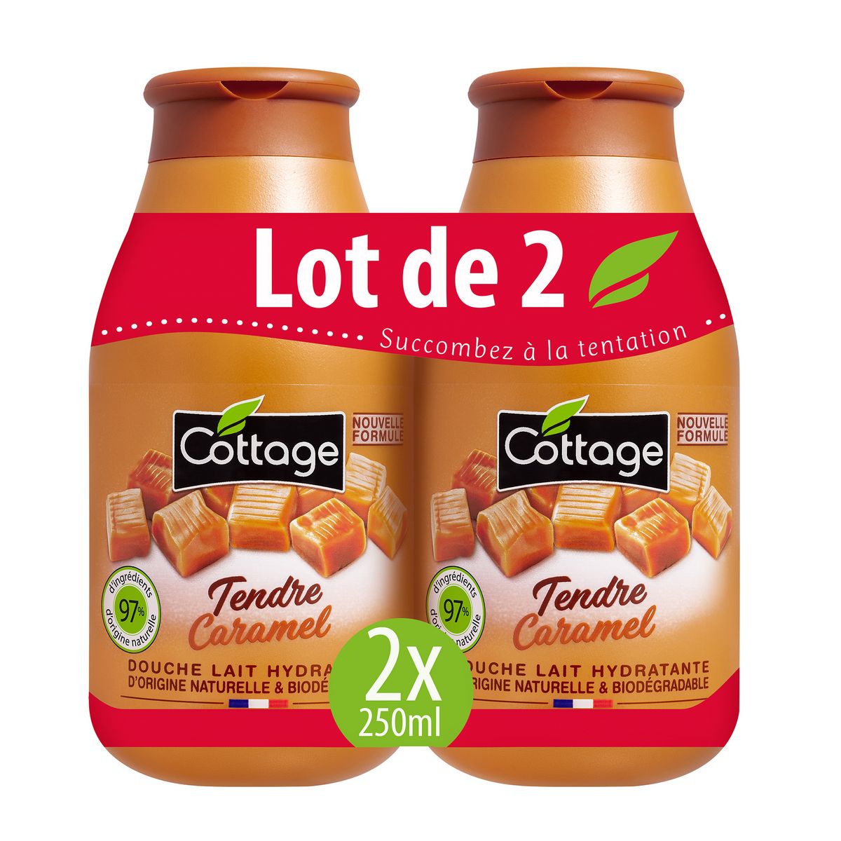 COTTAGE Gel douche lait hydratant tendre caramel 2x250ml pas cher 