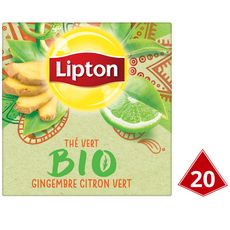 LIPTON Thé vert bio gingembre citron vert 20 sachets 28g