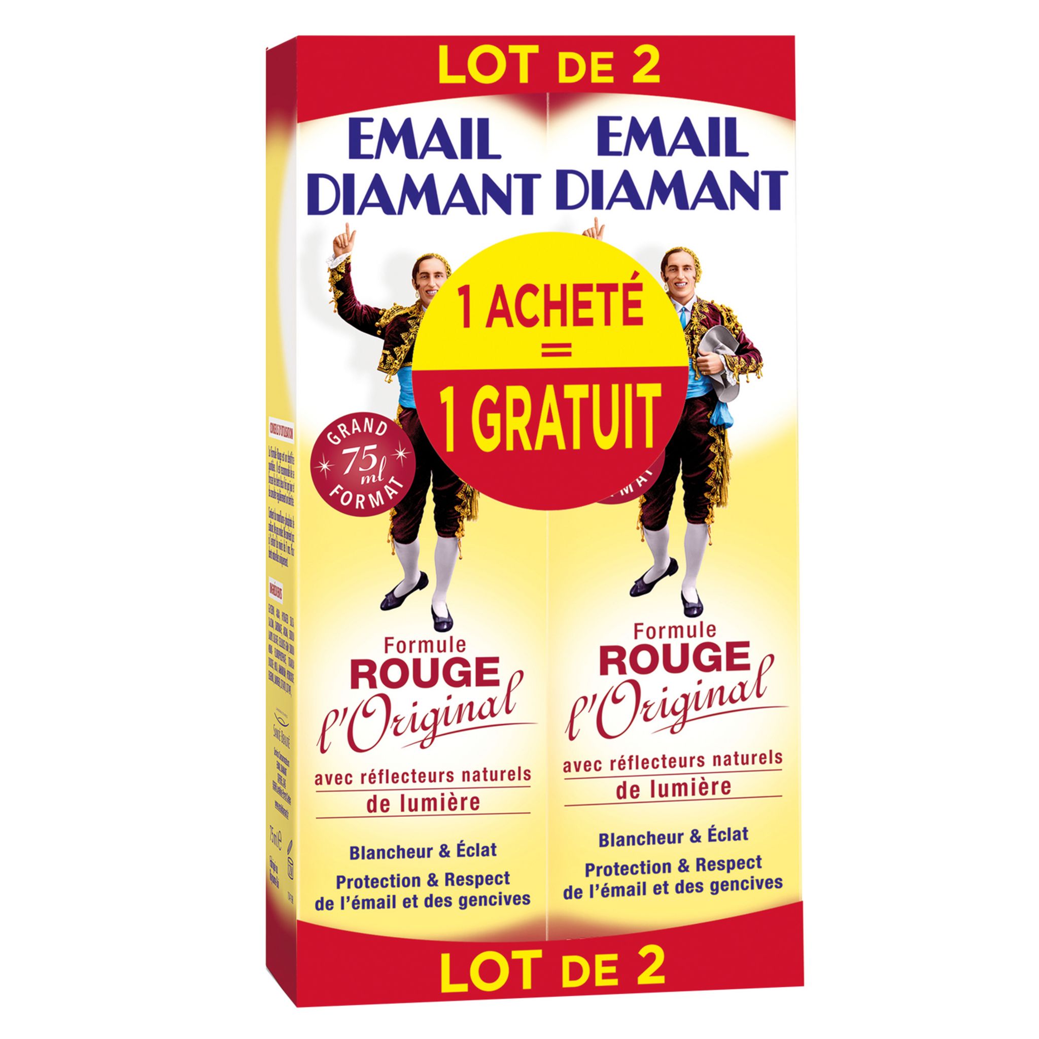 EMAIL DIAMANT Dentifrice original blancheur et éclat protection email et  gencives dont 1 offert 2x75ml pas cher 