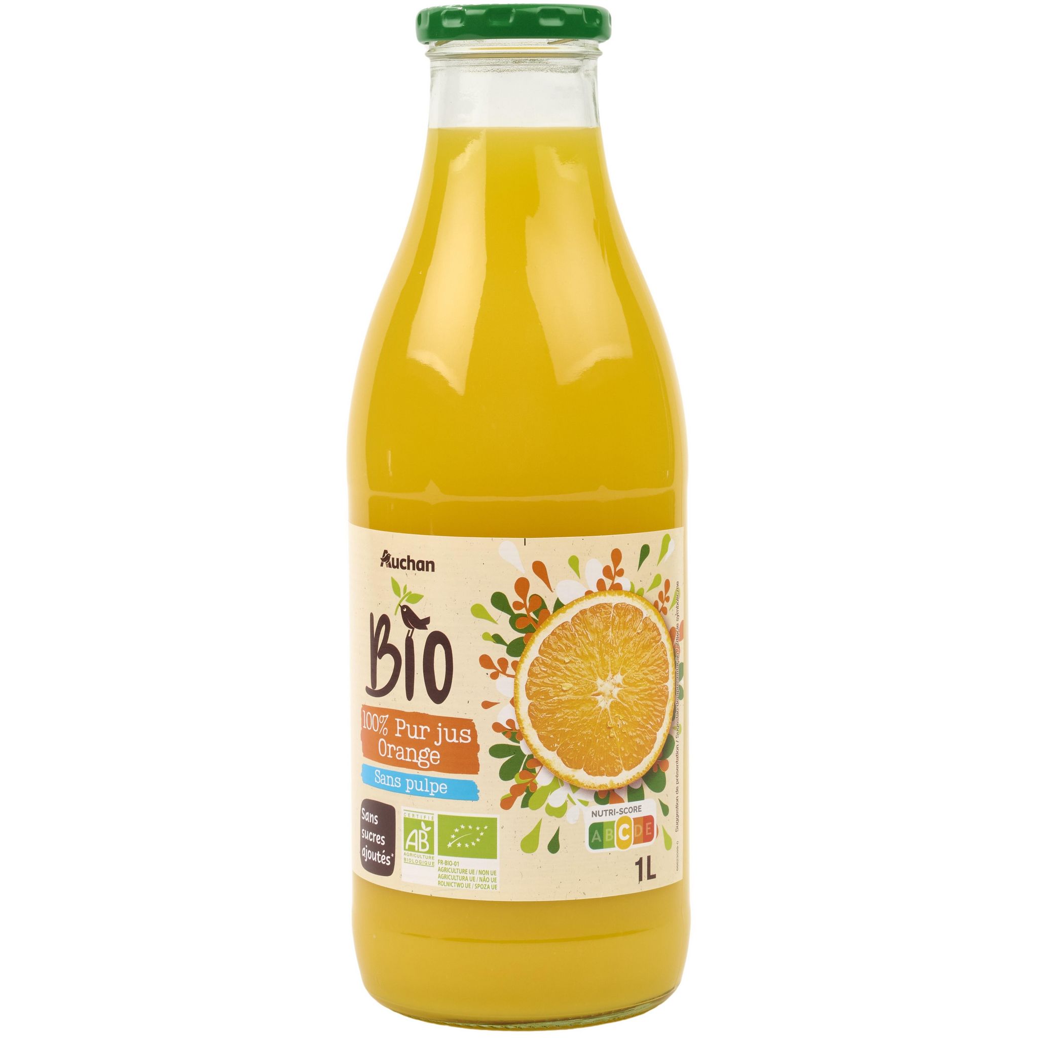 Jus d'orange pur jus bouteille verre 1l