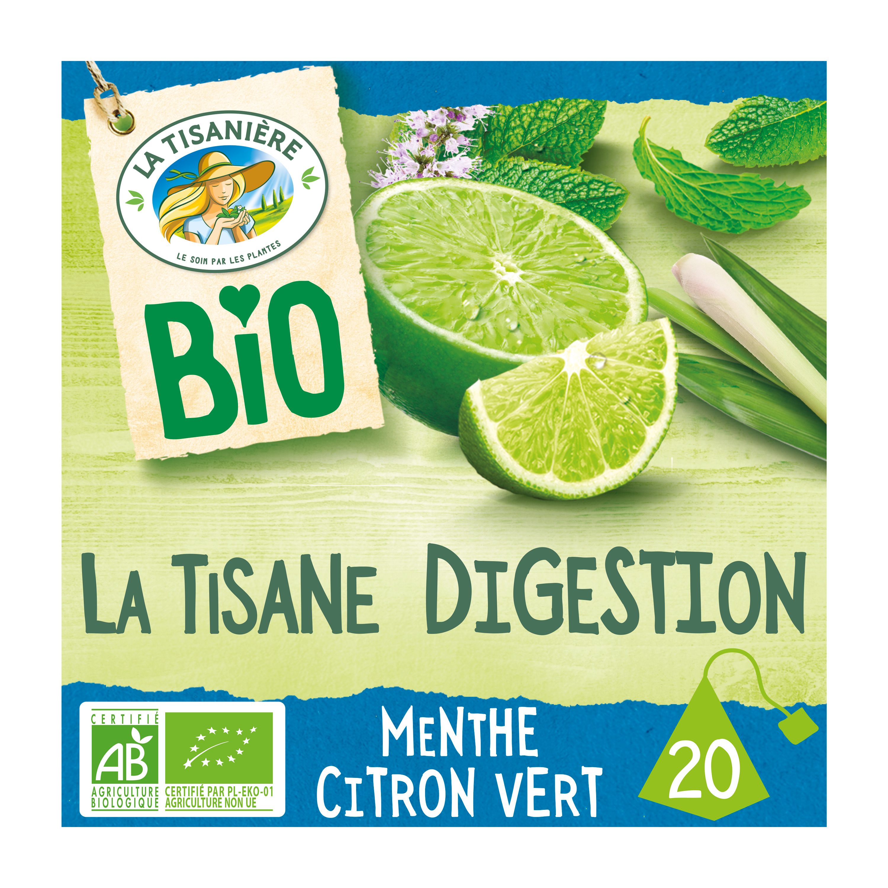 Infusion yuzu menthe citron vert Bio LA TISANIERE : la boite de 20 sachets  à Prix Carrefour