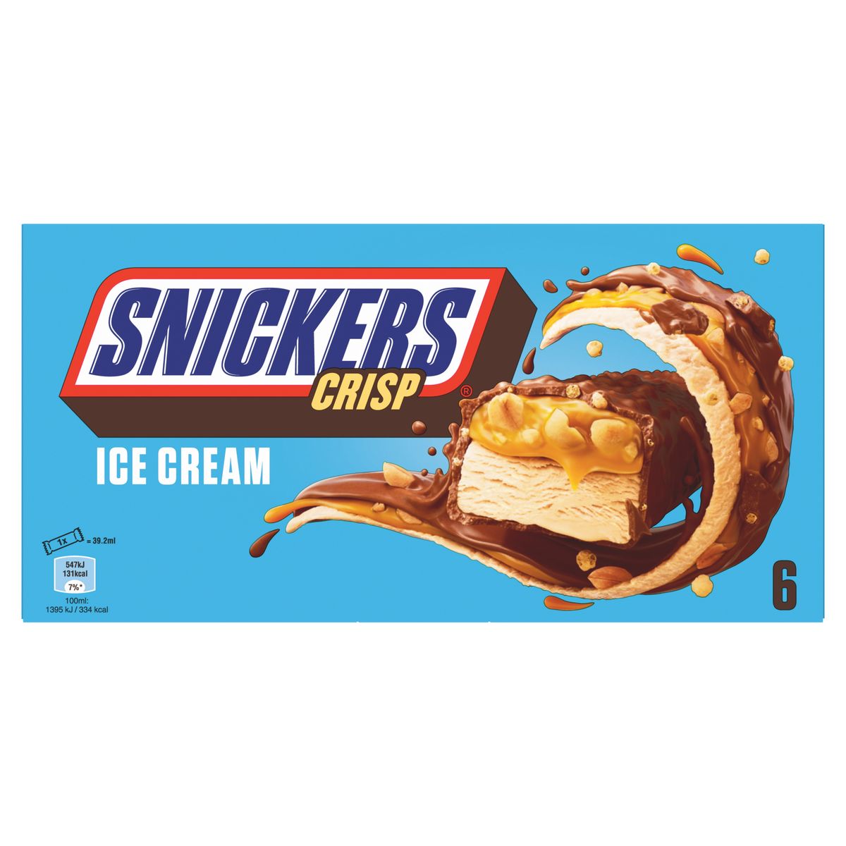 SNICKERS Crisp_Barre glacée au chocolat, caramel, cacahuètes et riz soufflé 6 pièces 207g