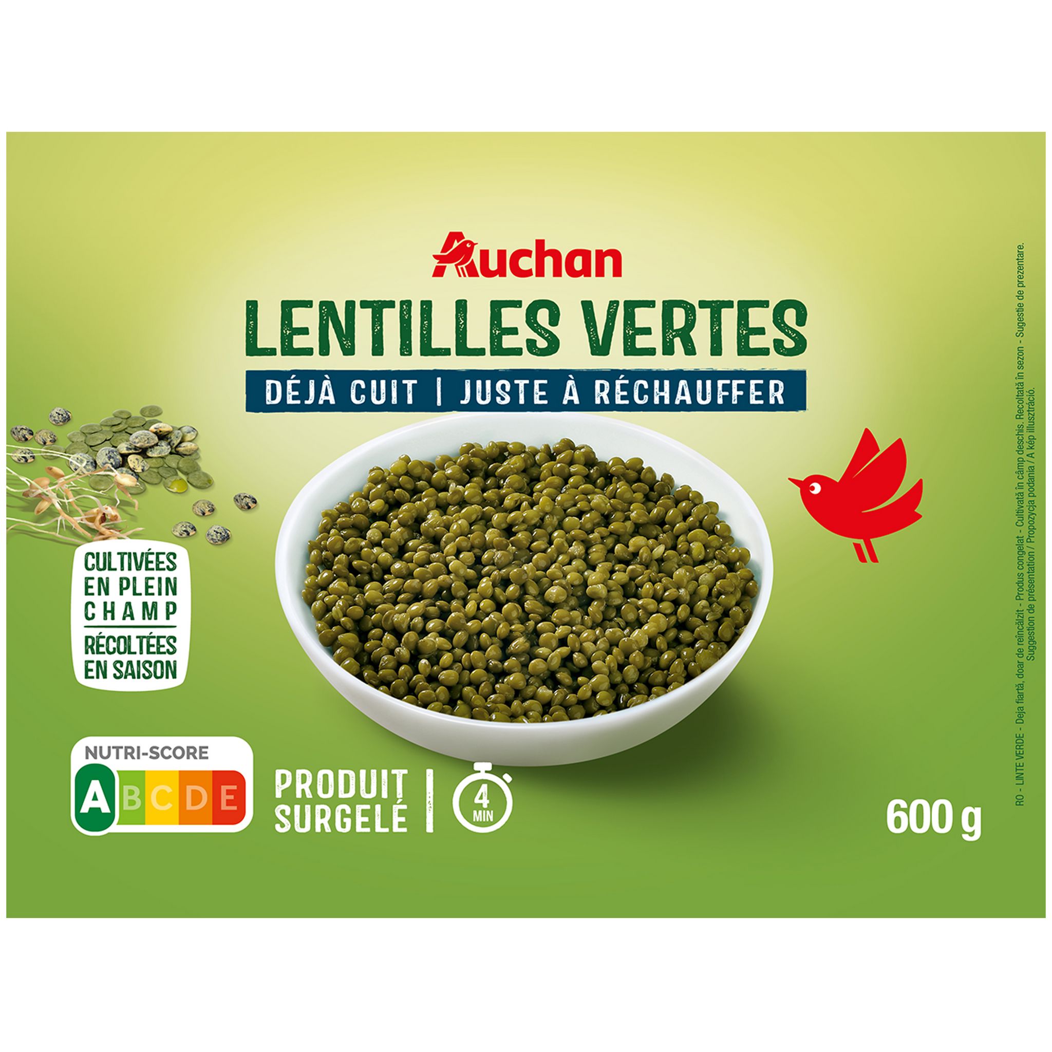 Lentilles vertes cuites surgelé