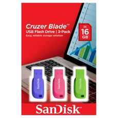 SANDISK Pack 3 clés CRUZER BLADE 16 Go Bleu Vert et Rose