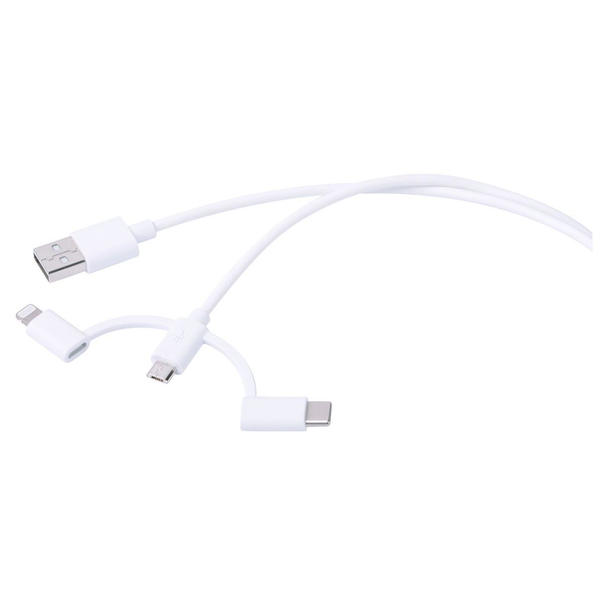 QILIVE Câble de charge USB vers Lightning/Micro USB/USB-C - Mâle - 1.2 m - Blanc
