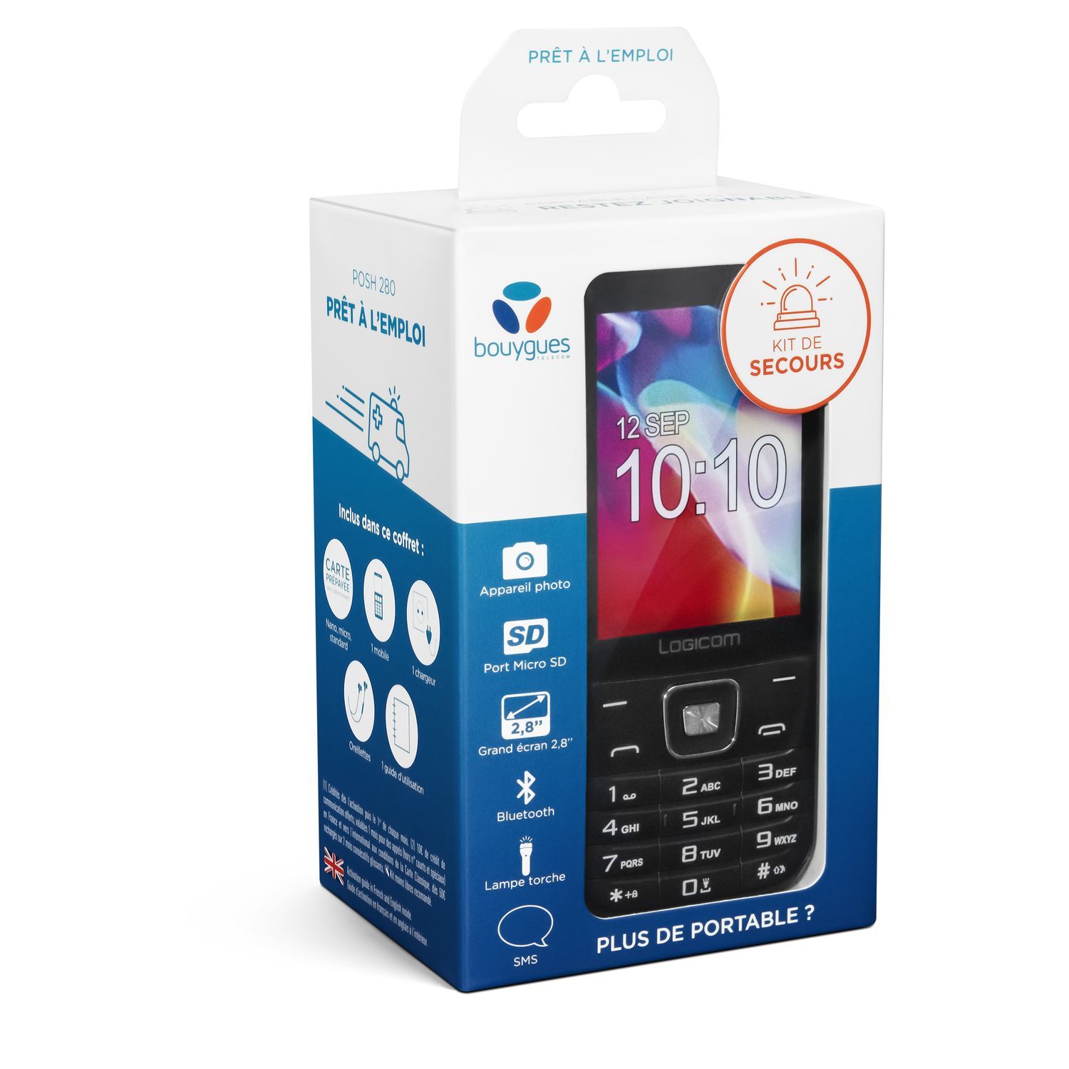 Coffret mobile Posh 280 noir + carte SIM prépayée + 1 chargeur + 1 kit  oreillette + guide d'utilisation