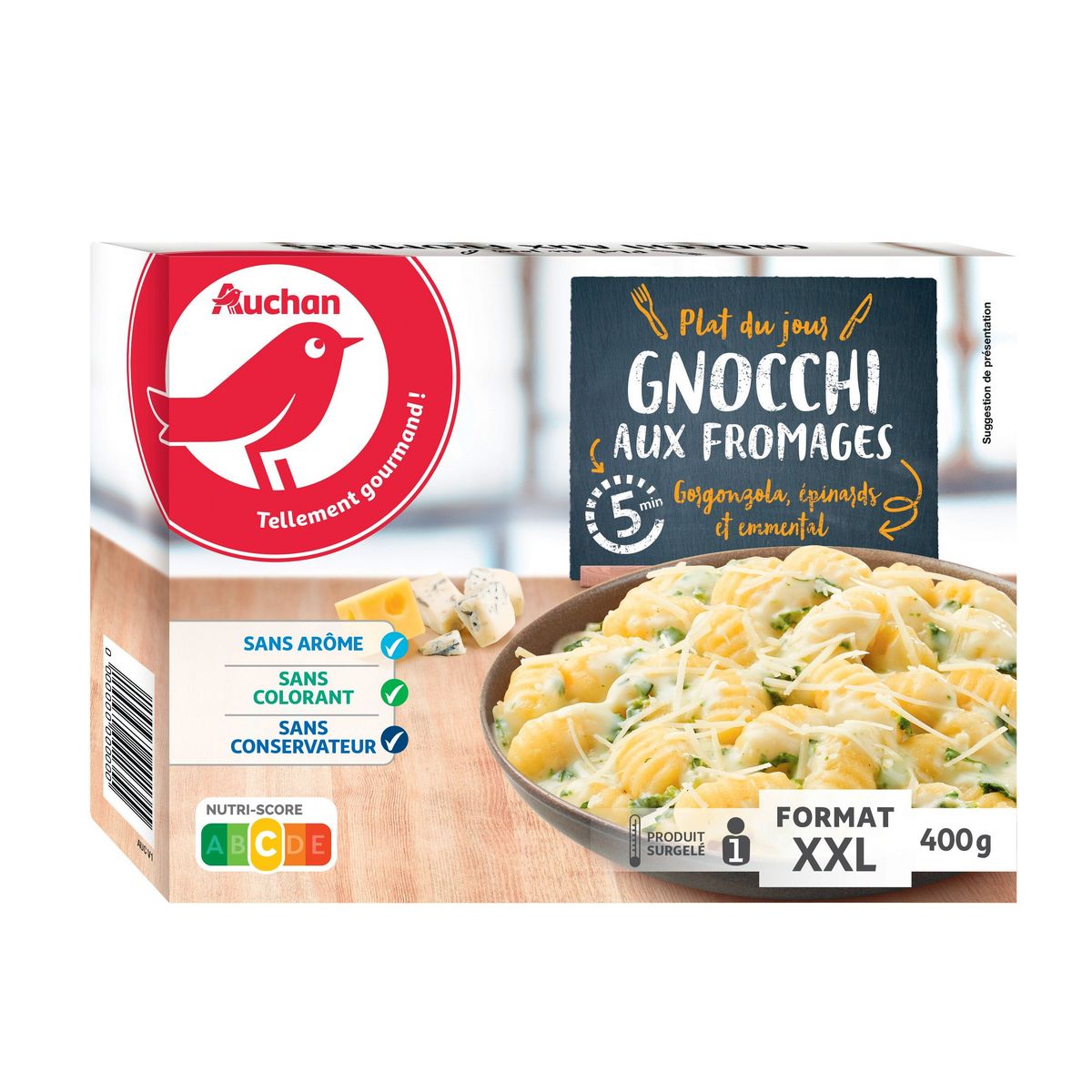 AUCHAN Gnocchi aux fromages 1 portion 400g