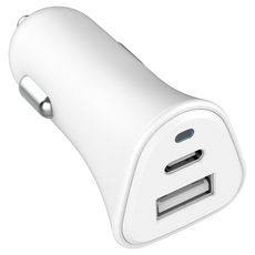 JUST GREEN Chargeur voiture USB A + USB C - 5.4A - Blanc